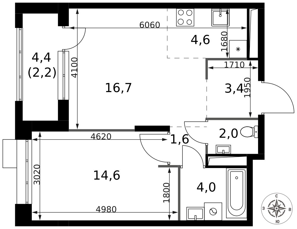 Планировка 49.1 м²