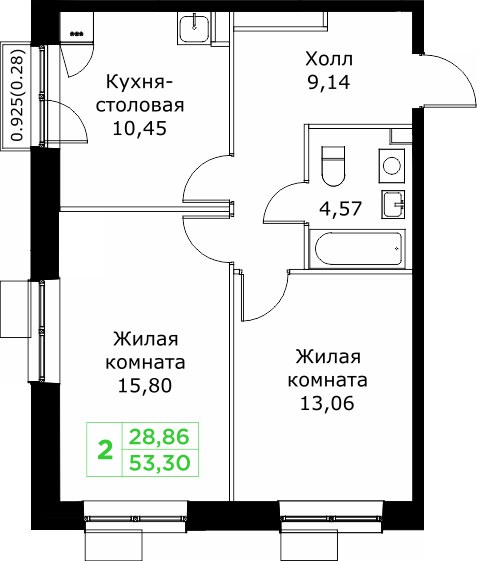 Планировка 53.1 м²