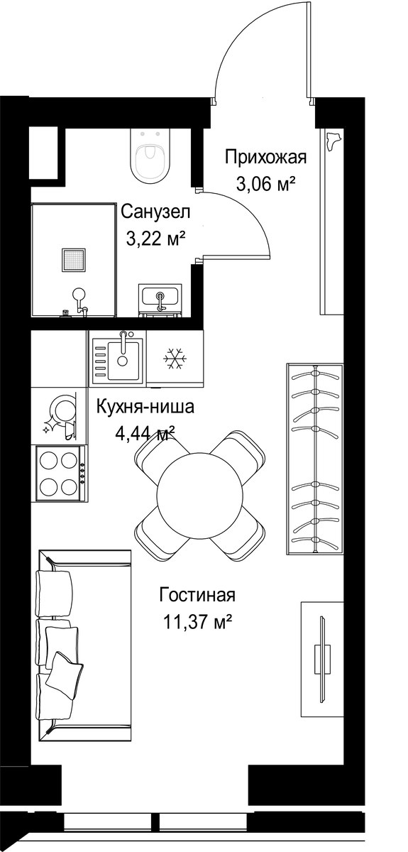 Планировка 22.09 м²
