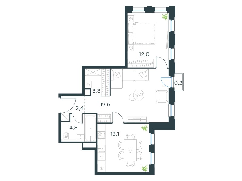 Планировка 55.3 м²
