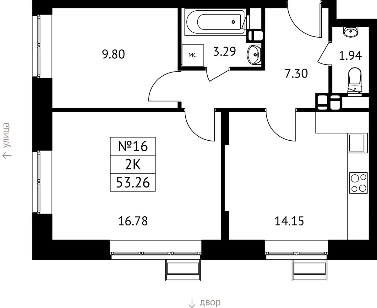 Планировка 53.26 м²