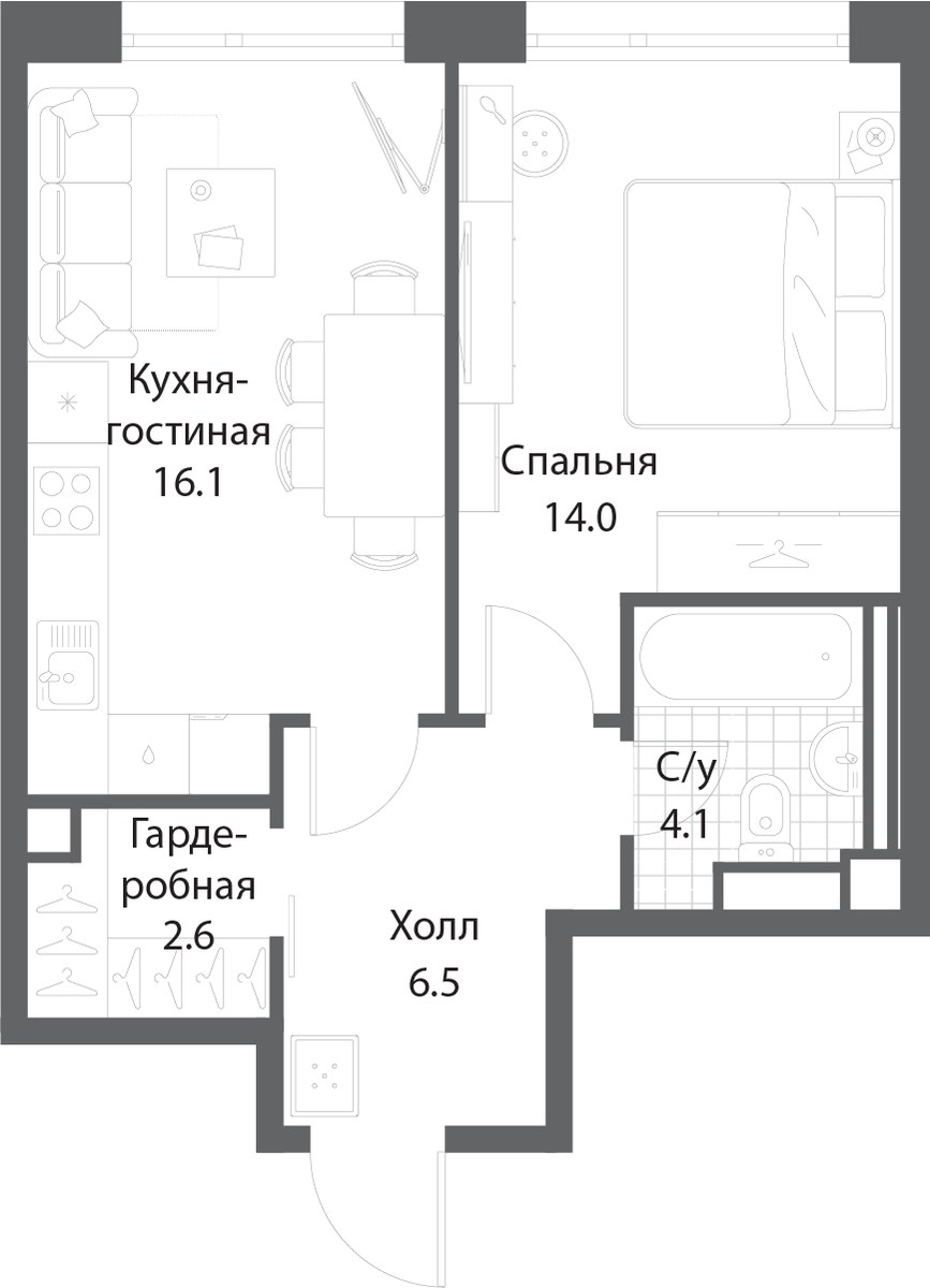 Планировка 43.3 м²