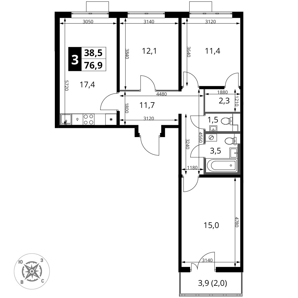 Планировка 76.9 м²