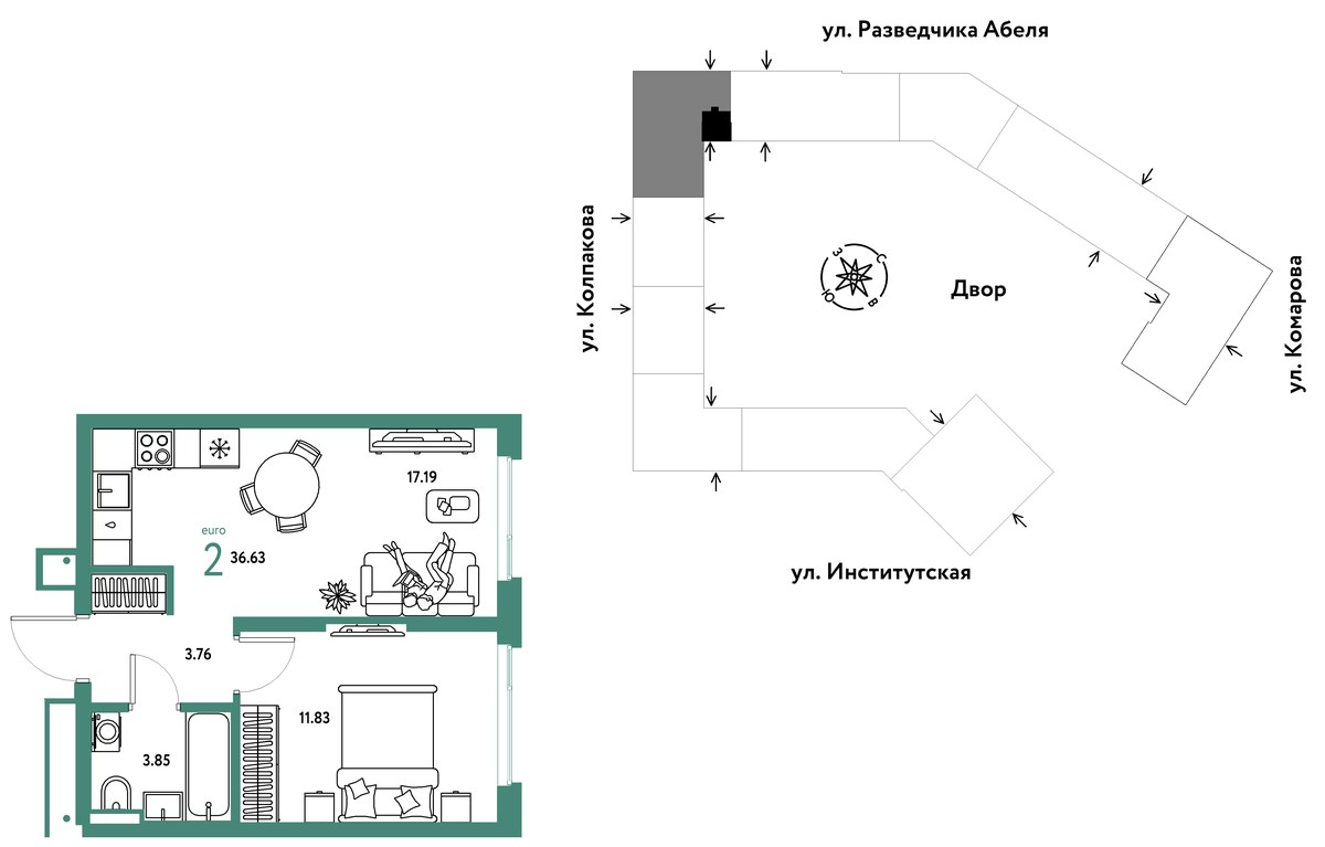 Планировка 36.63 м²