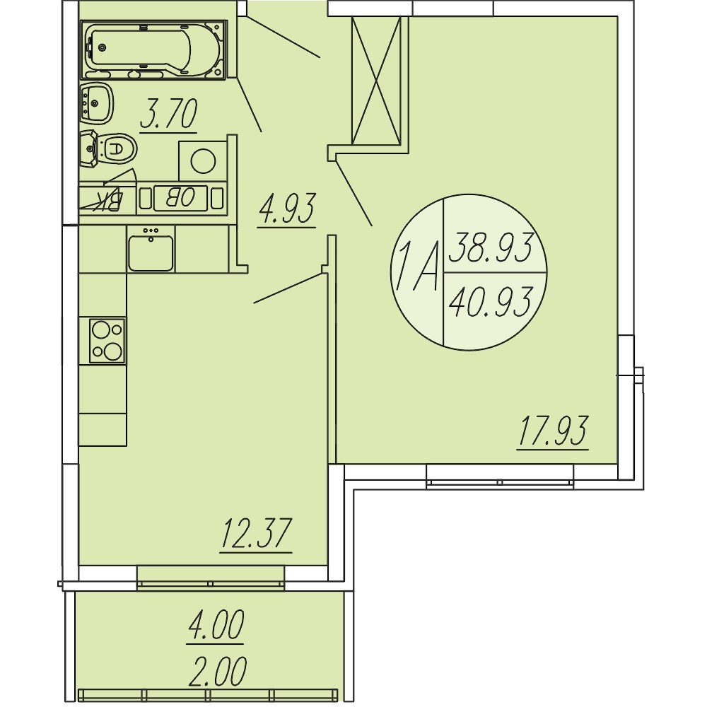 Планировка 40.93 м²