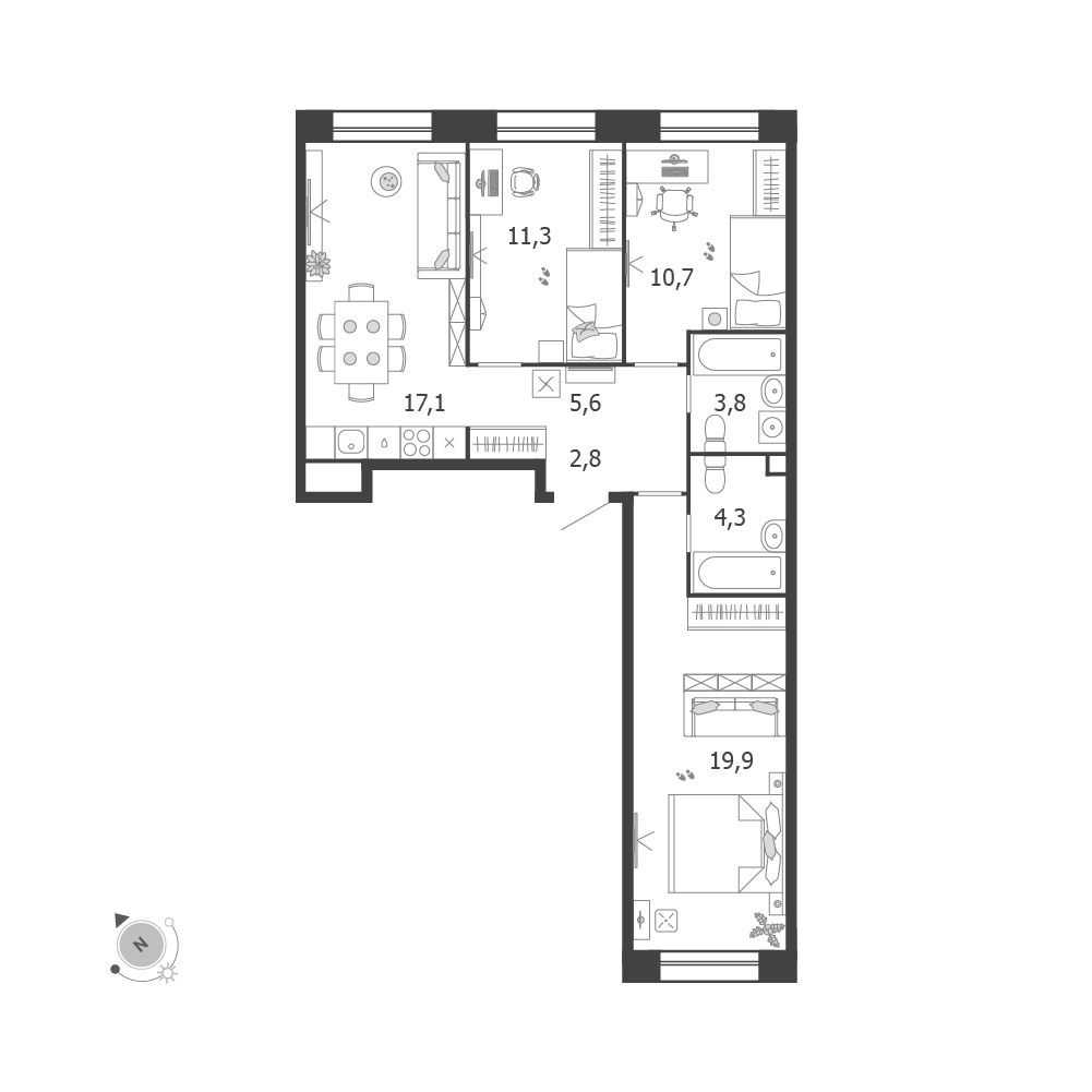 Планировка 75.5 м²