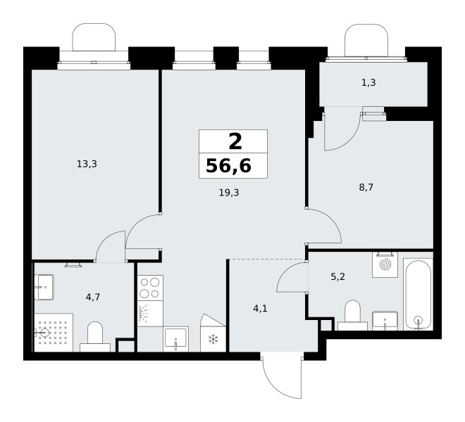 Планировка 56.6 м²