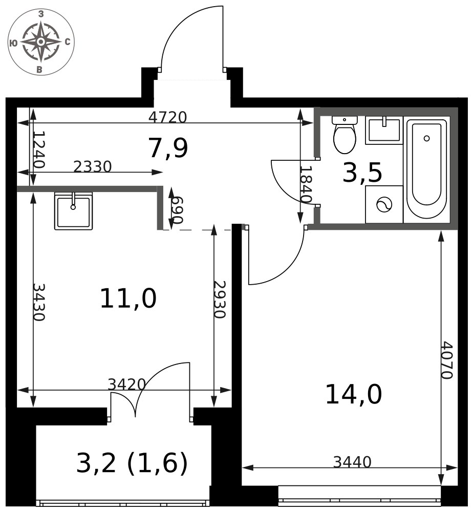 Планировка 38.0 м²