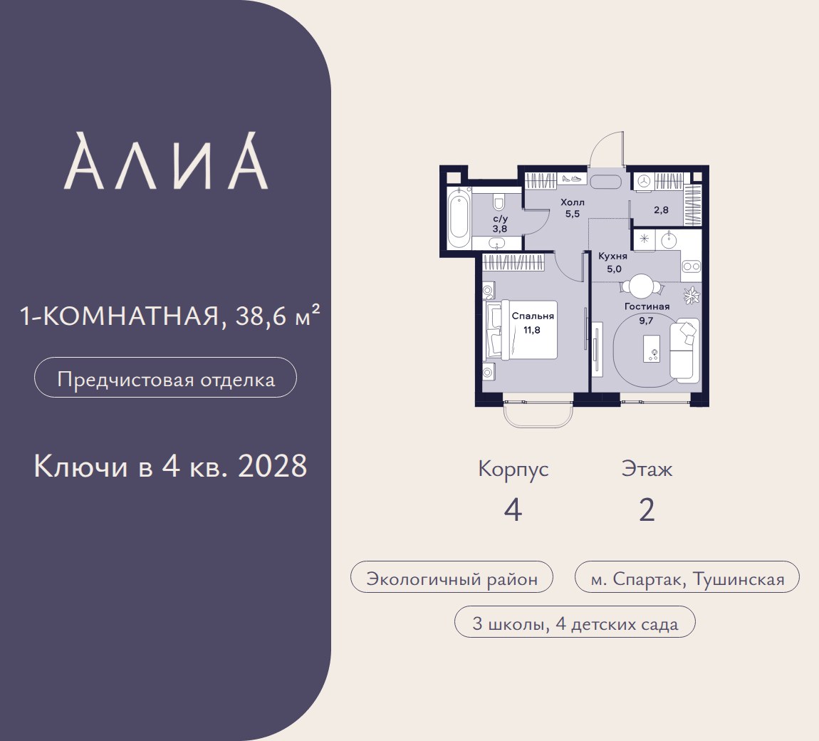 Планировка 38.6 м²