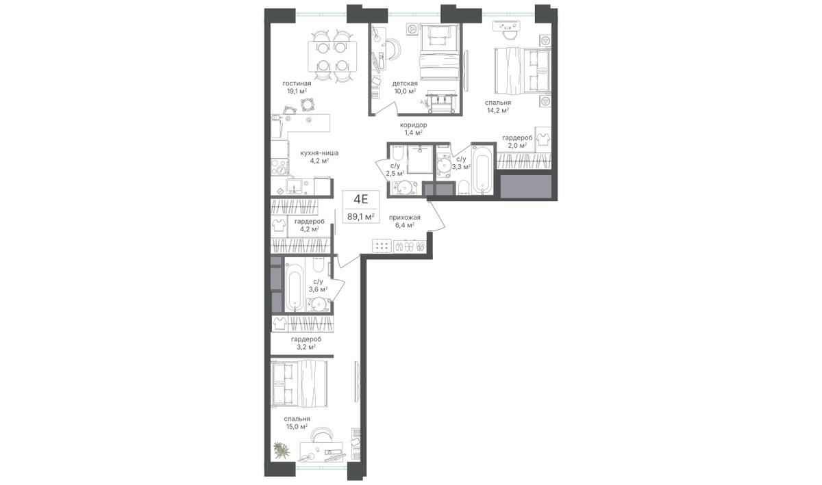 Планировка 56.7 м²