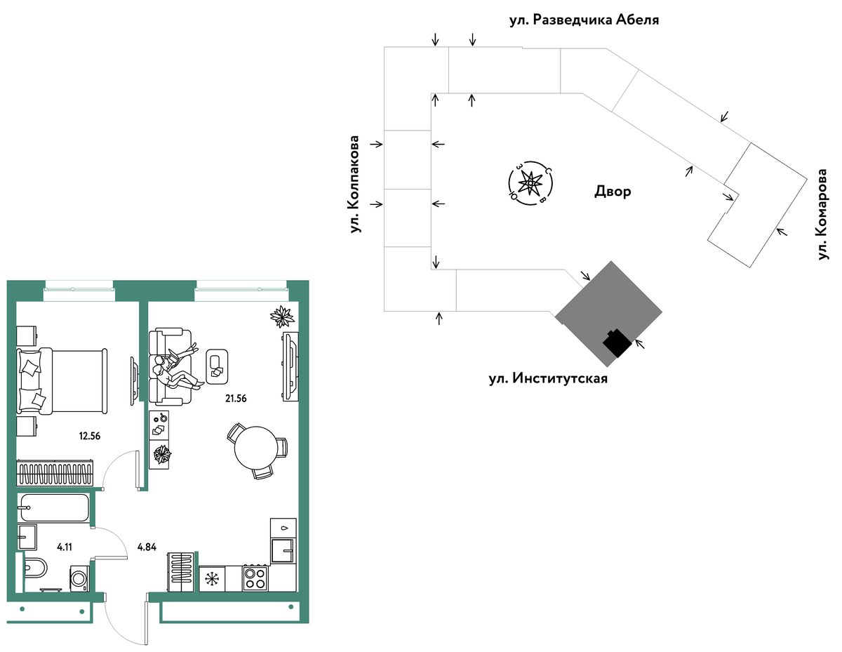 Планировка 43.07 м²