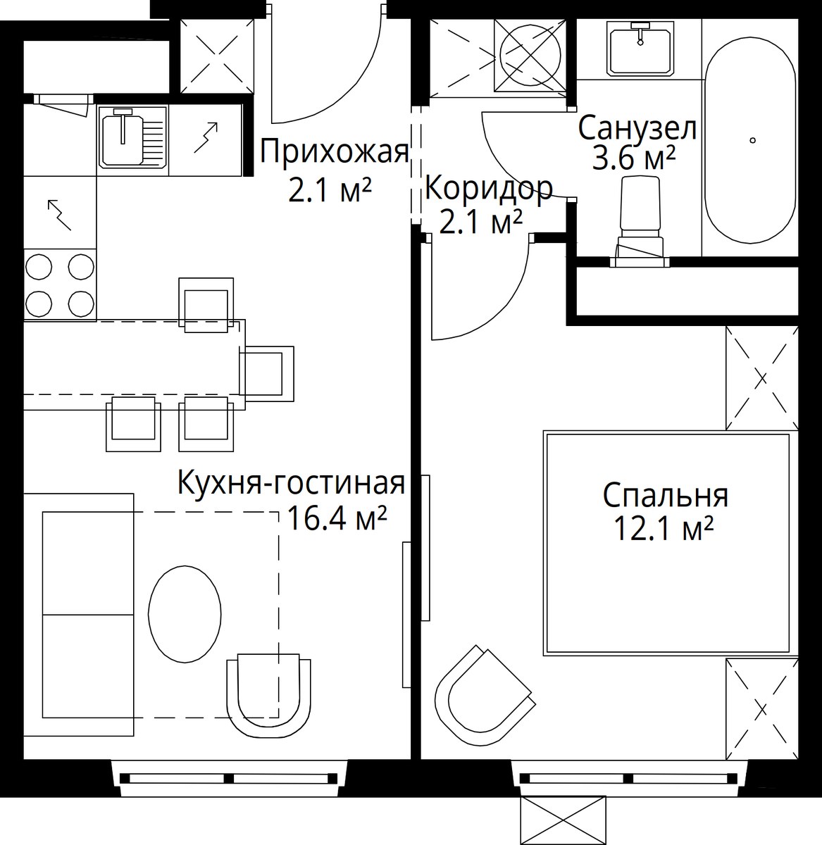 Планировка 36.3 м²