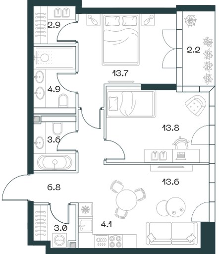 Планировка 68.6 м²