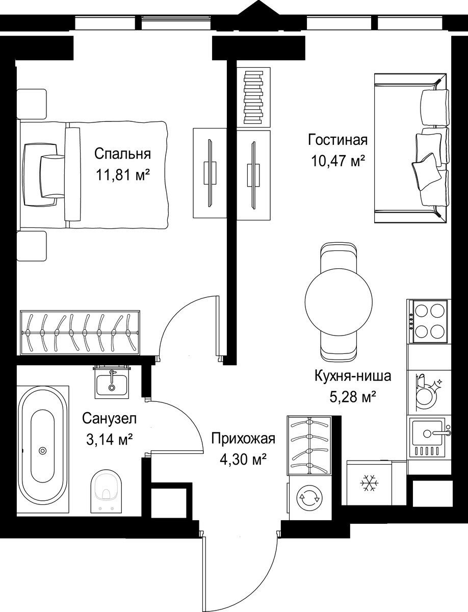 Планировка: 1-комнатная, 35.0 м²