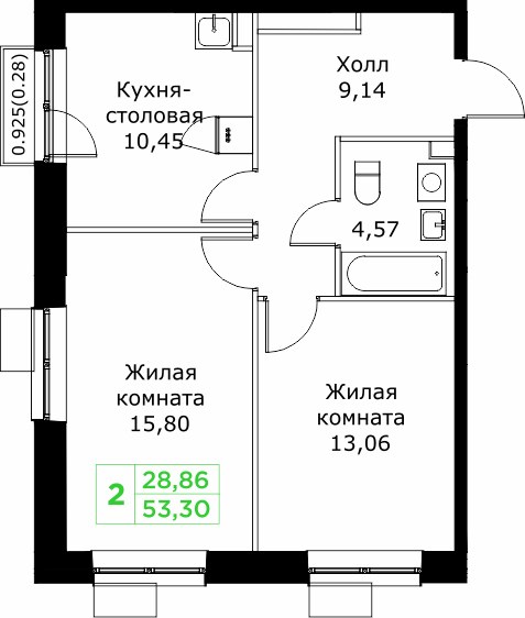 Планировка 53.1 м²