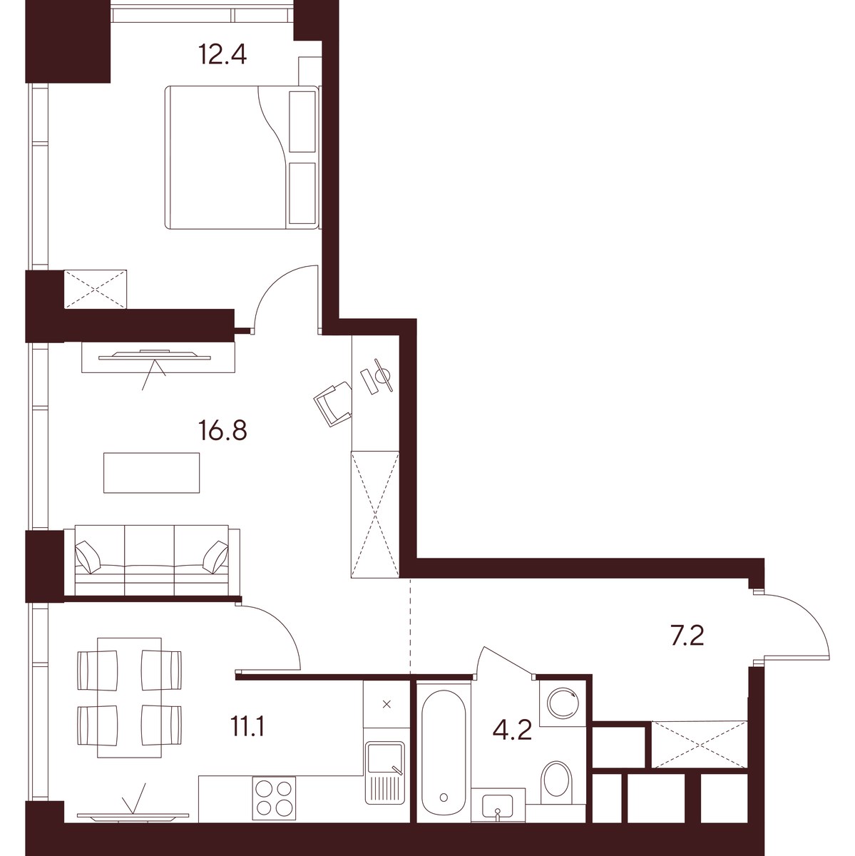 Планировка 51.7 м²