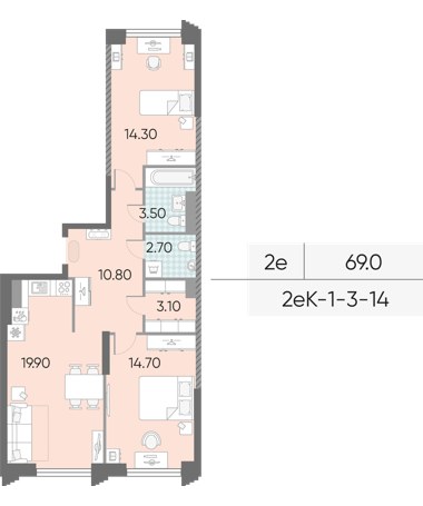 Планировка 69.0 м²
