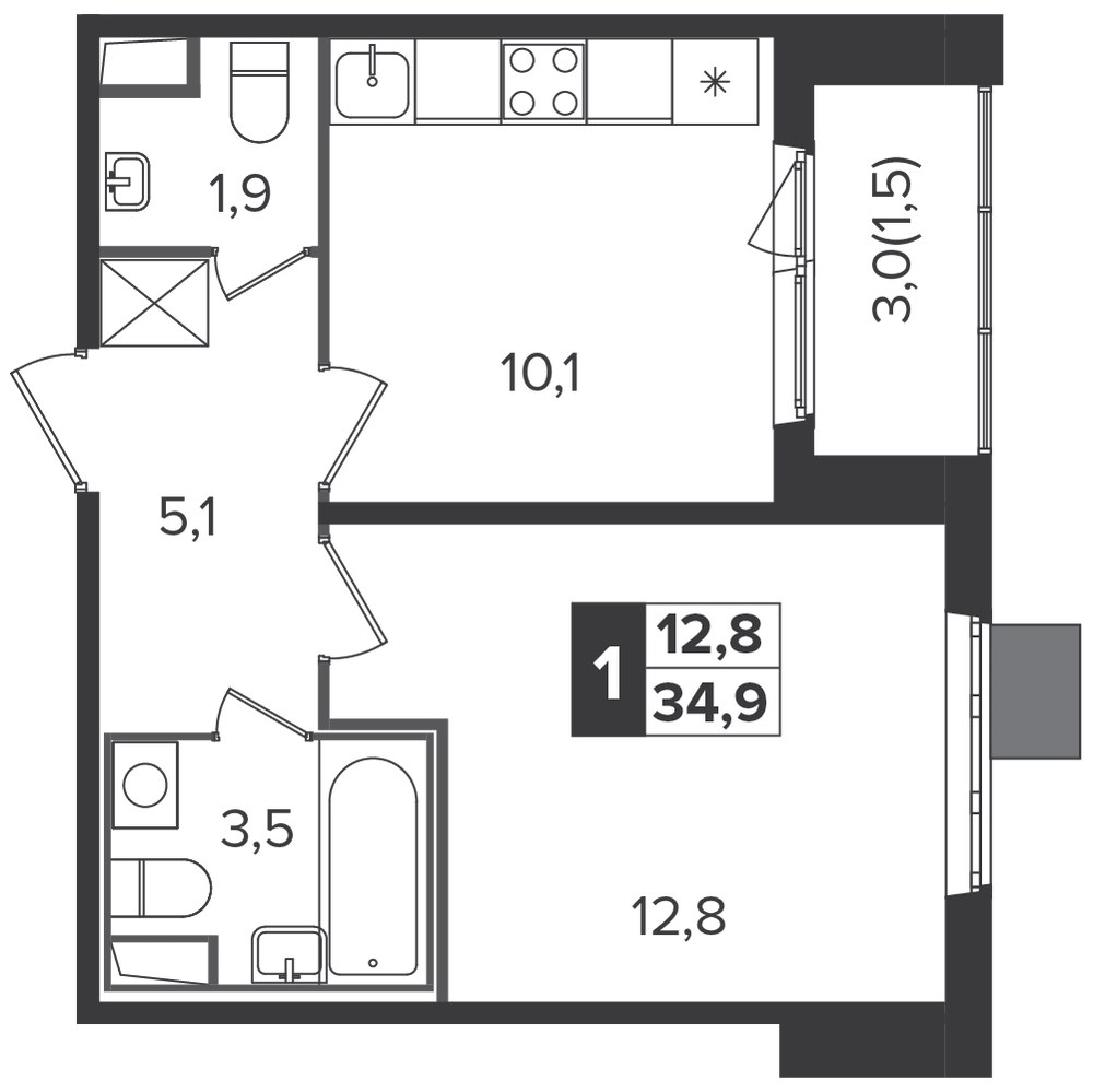 Планировка 34.9 м²