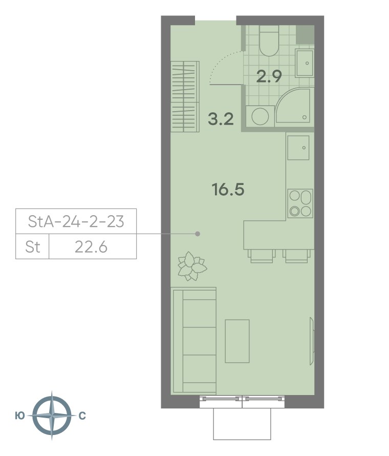 Планировка 22.2 м²