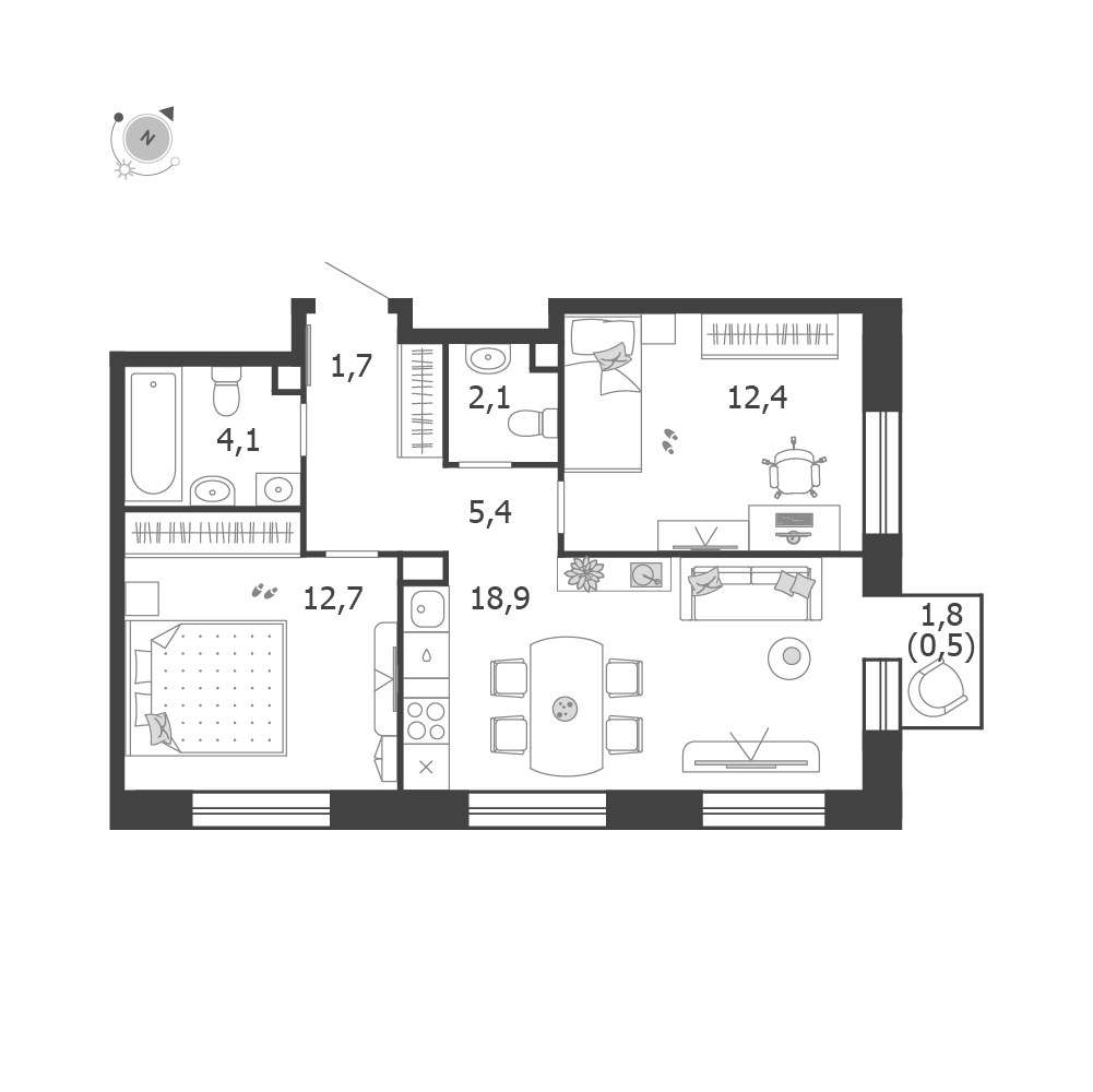 Планировка 57.8 м²