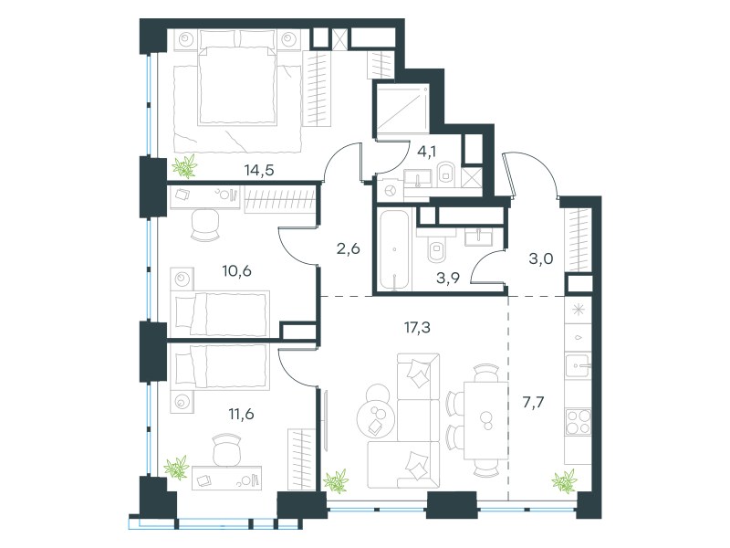 Планировка 75.3 м²
