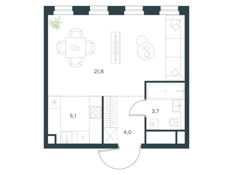 Планировка 34.6 м²