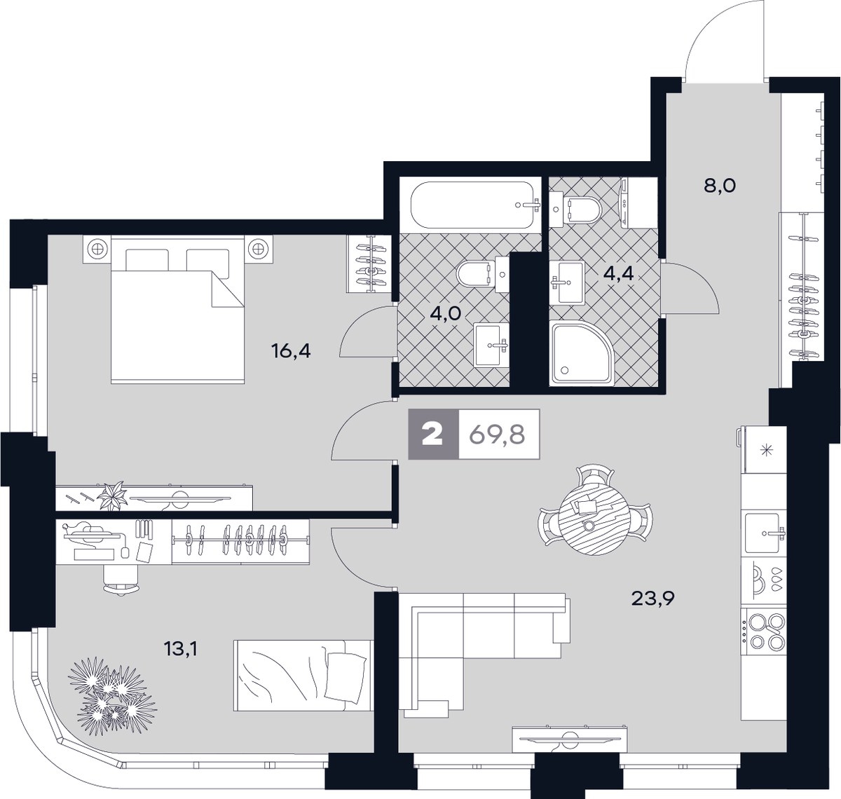 Планировка 69.8 м²