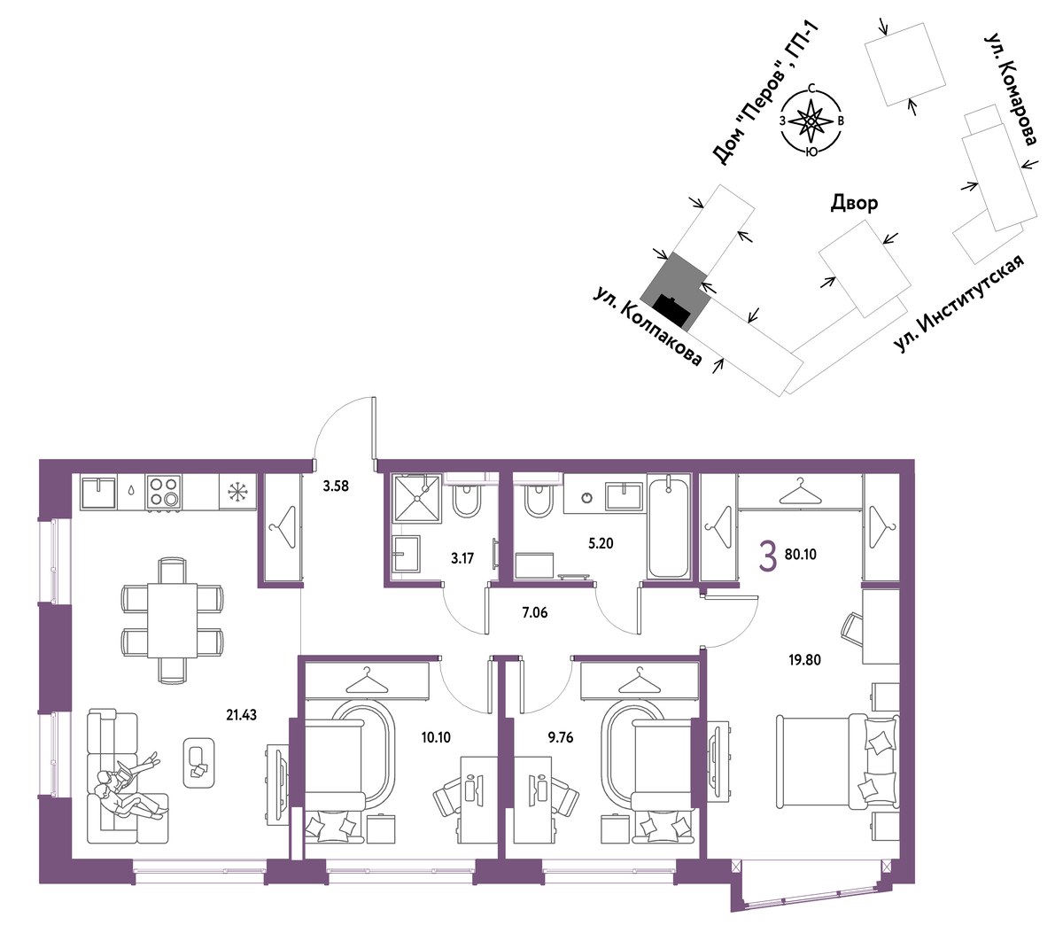 Планировка 80.1 м²