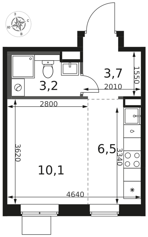 Планировка: Студия, 23.5 м²
