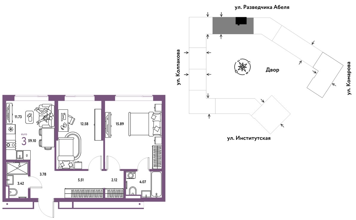 Планировка 59.1 м²