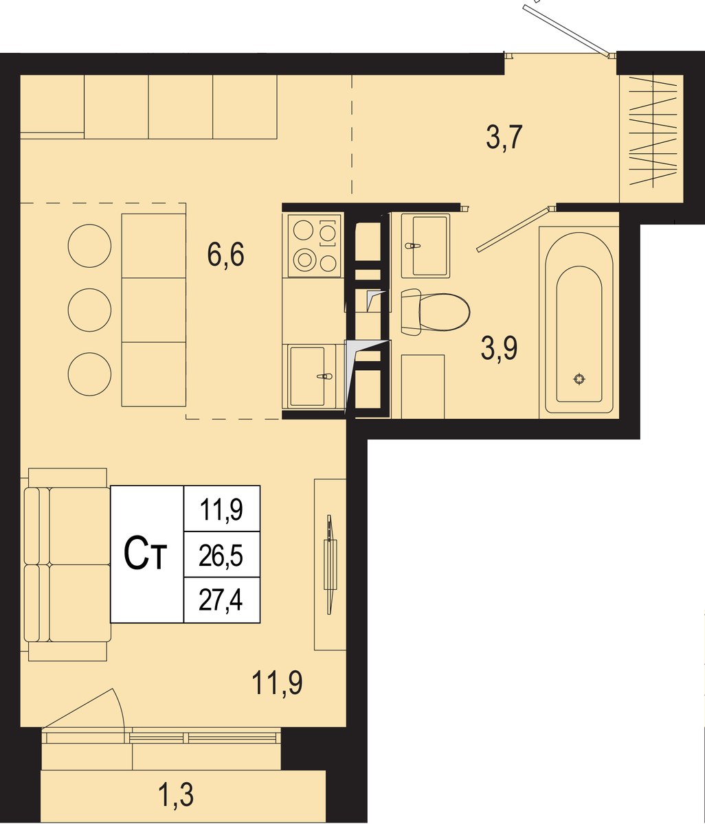 Планировка 26.5 м²