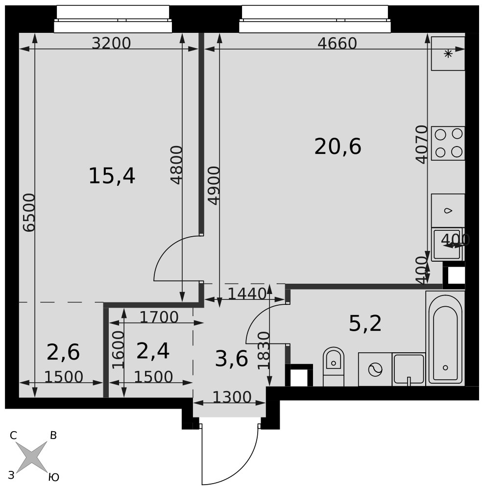 Планировка 49.8 м²