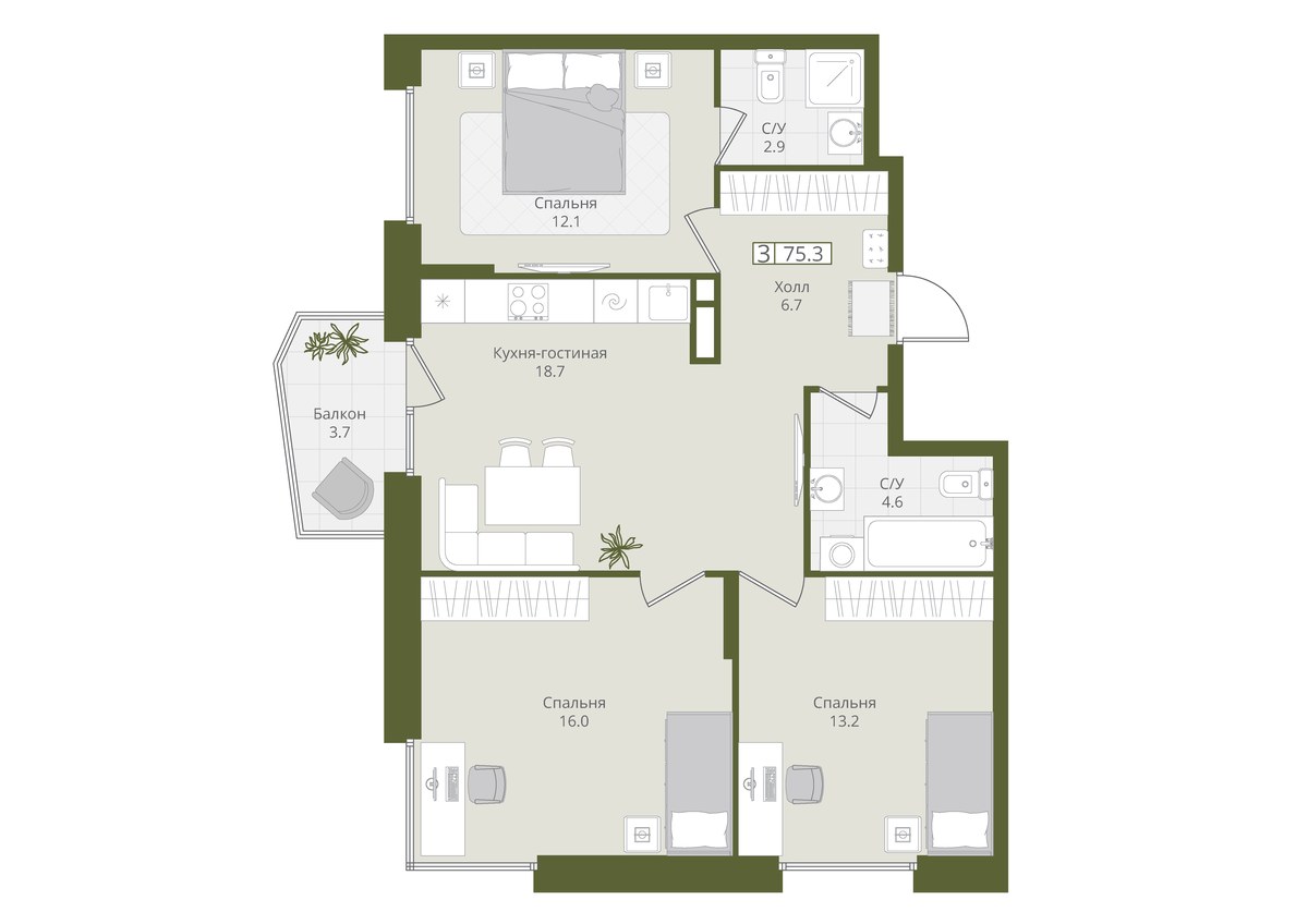 Планировка 75.3 м²
