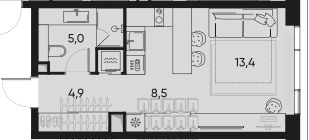 Планировка: 1-комнатная, 32.4 м²