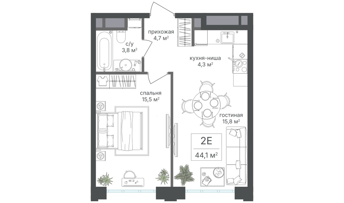 Планировка 44.1 м²