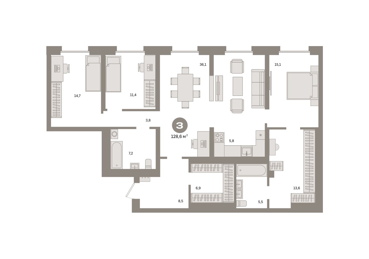Планировка 128.6 м²