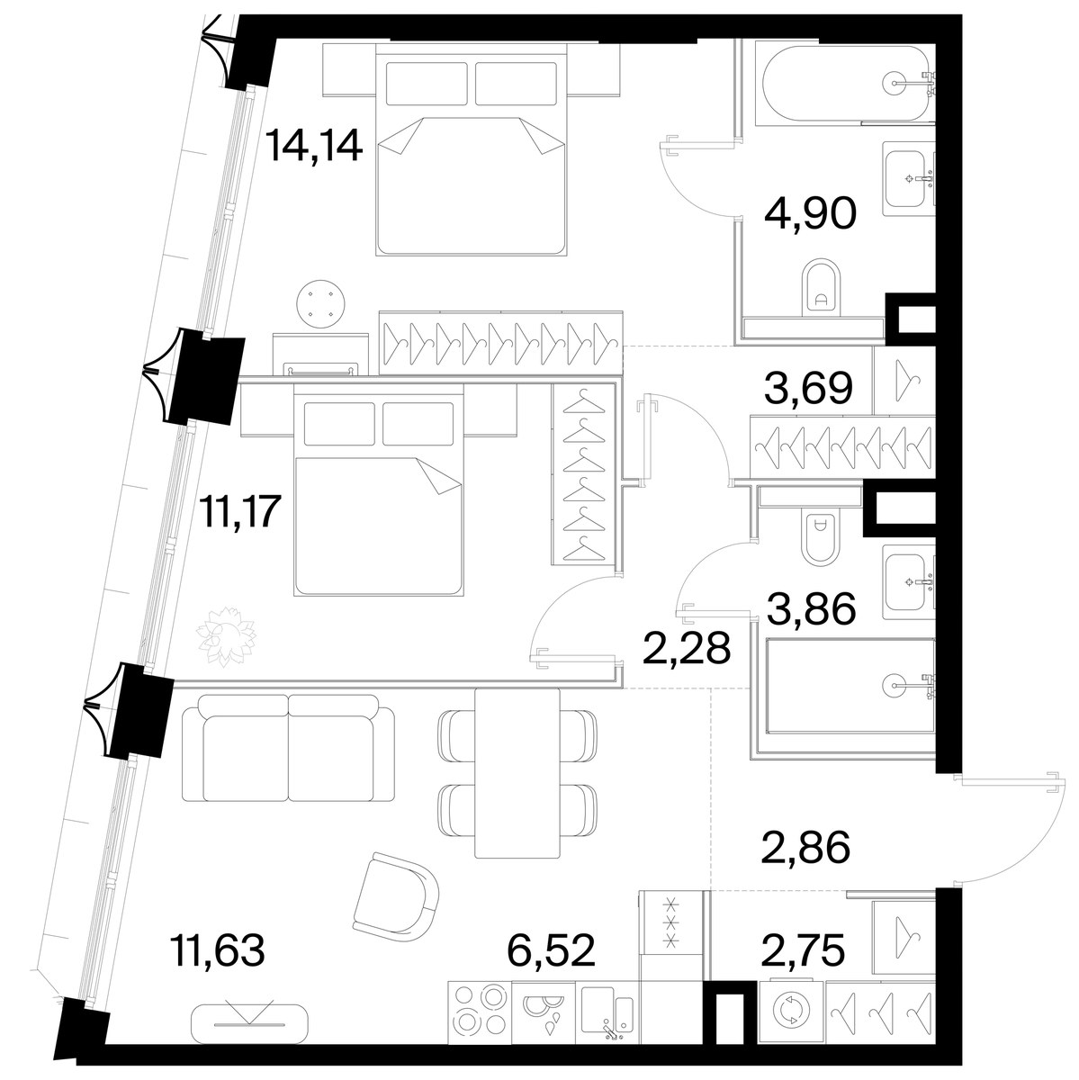 Планировка 63.8 м²