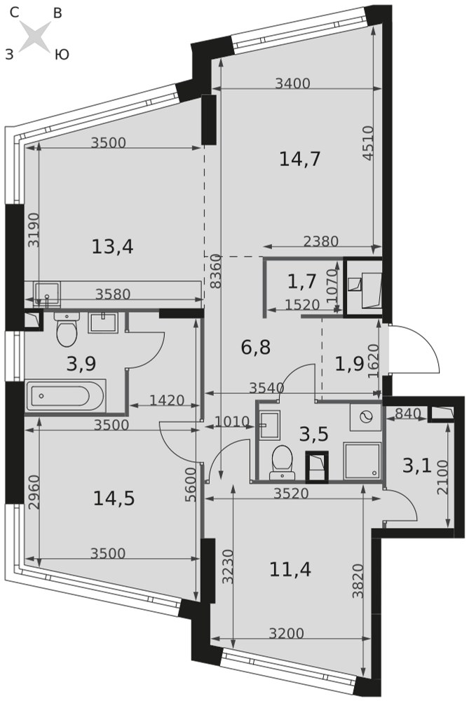 Планировка 74.9 м²