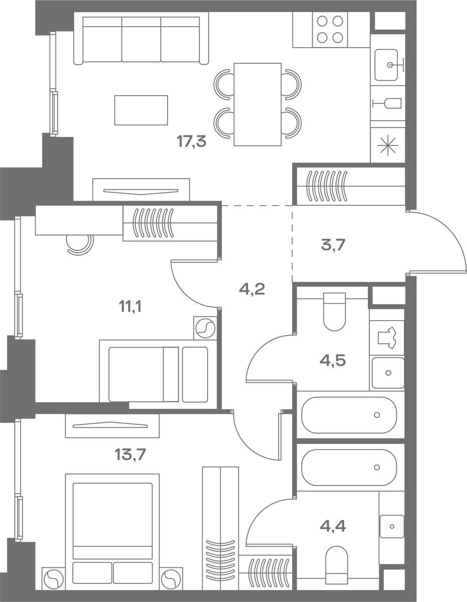 Планировка 58.9 м²