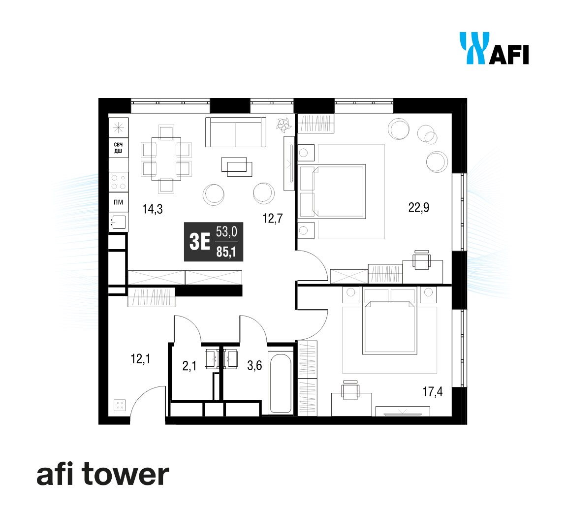 Планировка 85.1 м²