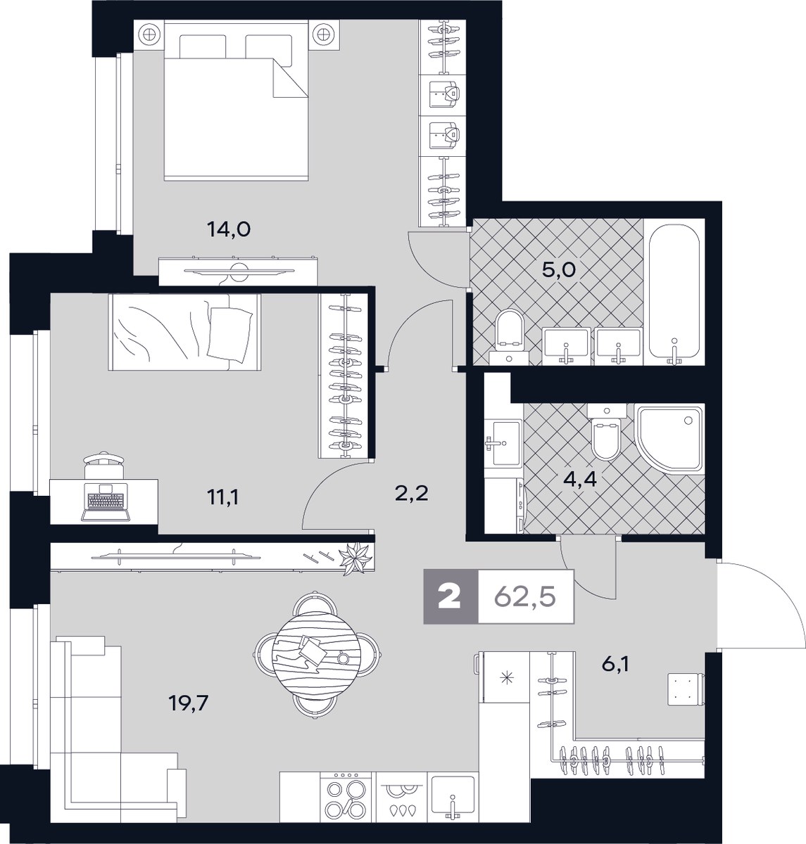 Планировка 62.5 м²