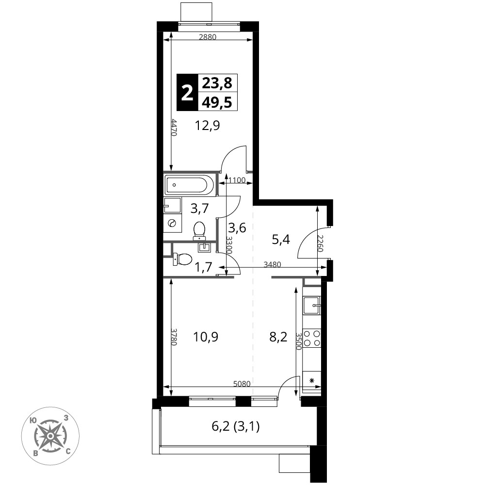 Планировка 49.5 м²