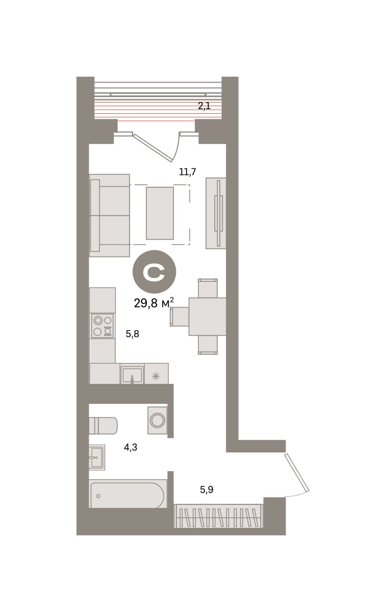 Планировка 29.8 м²