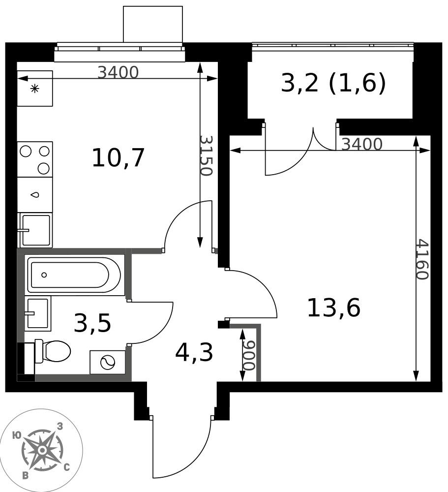 Планировка 34.2 м²