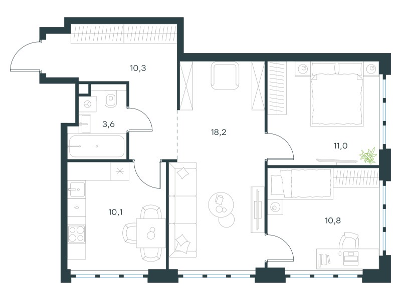 Планировка 64.0 м²