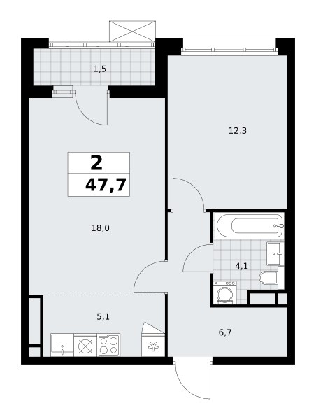 Планировка 47.7 м²