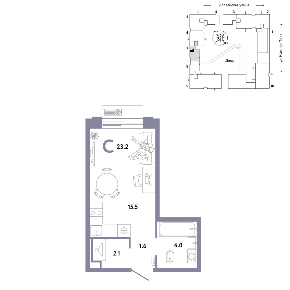 Планировка 23.2 м²