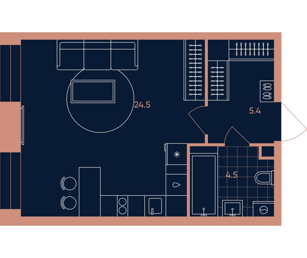 Планировка 34.4 м²