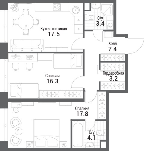 Планировка 69.7 м²
