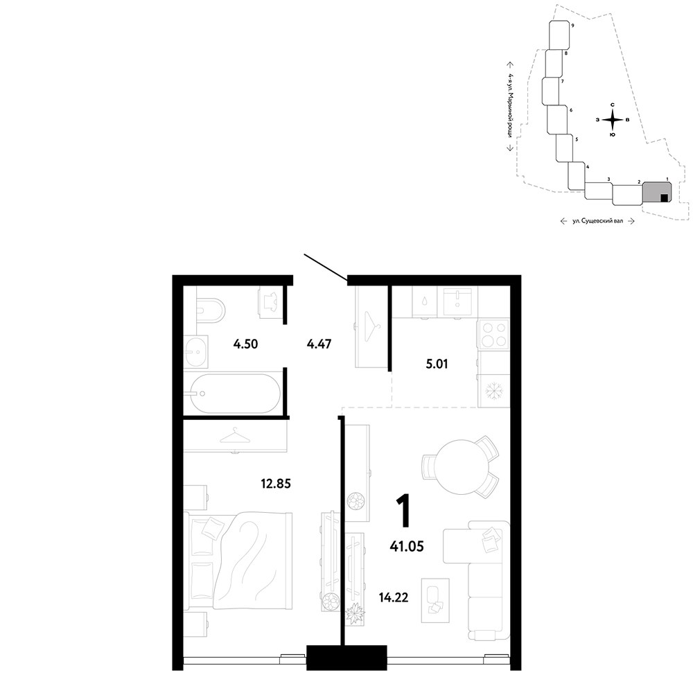 Планировка 41.05 м²